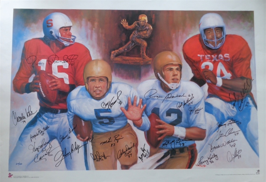 HEISMAN TROPHY WINNERS WITH FACSIMILE SIGNATURES ON A DOO S. OH ART LITHOGRAPH No Reserve