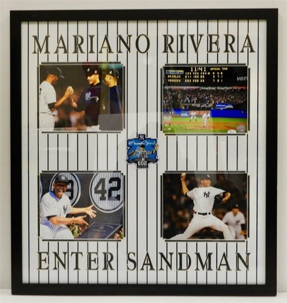 Mariano Rivera Signed Framed Career Highlight Moments with 4 pics Collage JSA COA