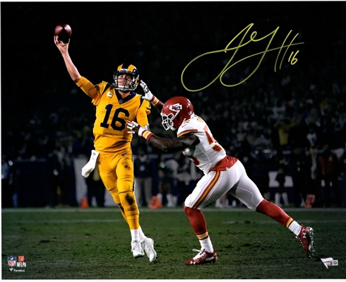 Jared Goff LA Rams Signed 16 x 20" Passing Photo Signed in Yellow to Match his Uniform NICE! Fanatics NO RESERVE!