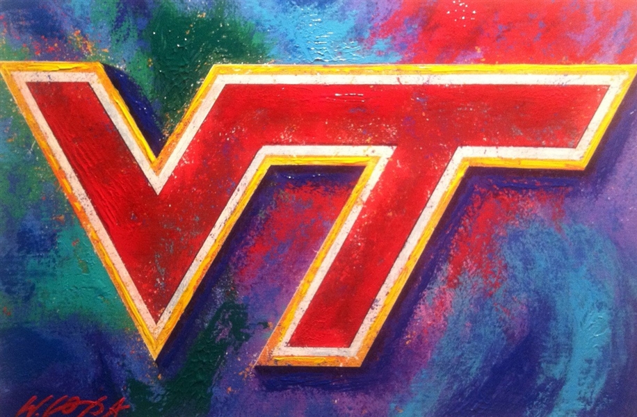 Virginia Tech Hokies Logo Lithograph Hand Signed by Artist Bill Lopa NO RESERVE