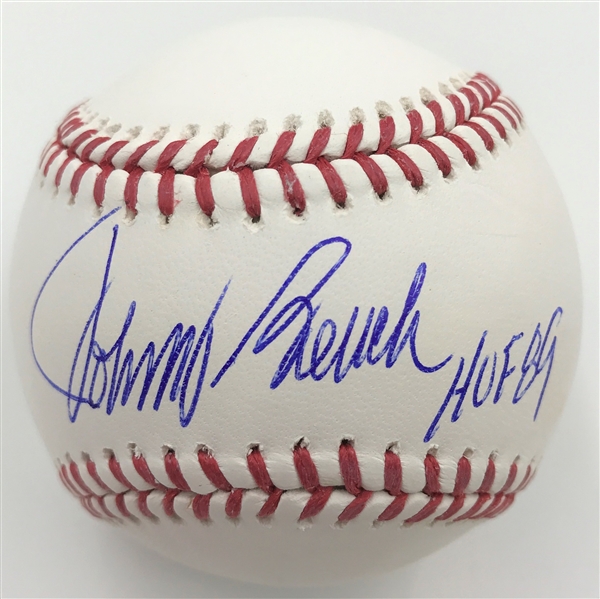 Johnny Bench Autographed Bright White OML Baseball w/ HOF 89 Inscription MLB Certified