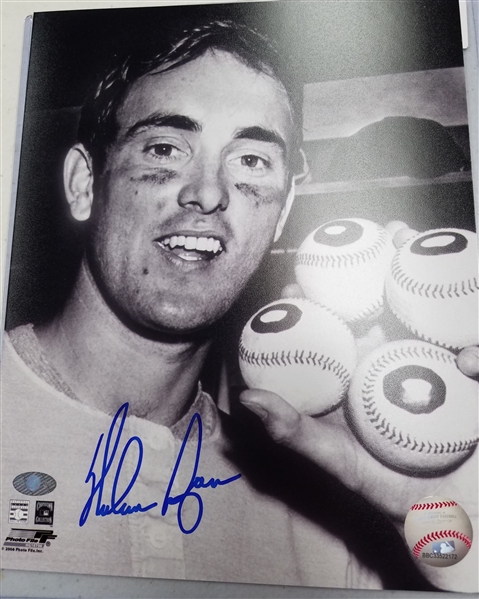 HOFer Nolan Ryan Signed 8x10 No Hitter (4 Balls in Hand) Vintage Photo MLB Certified