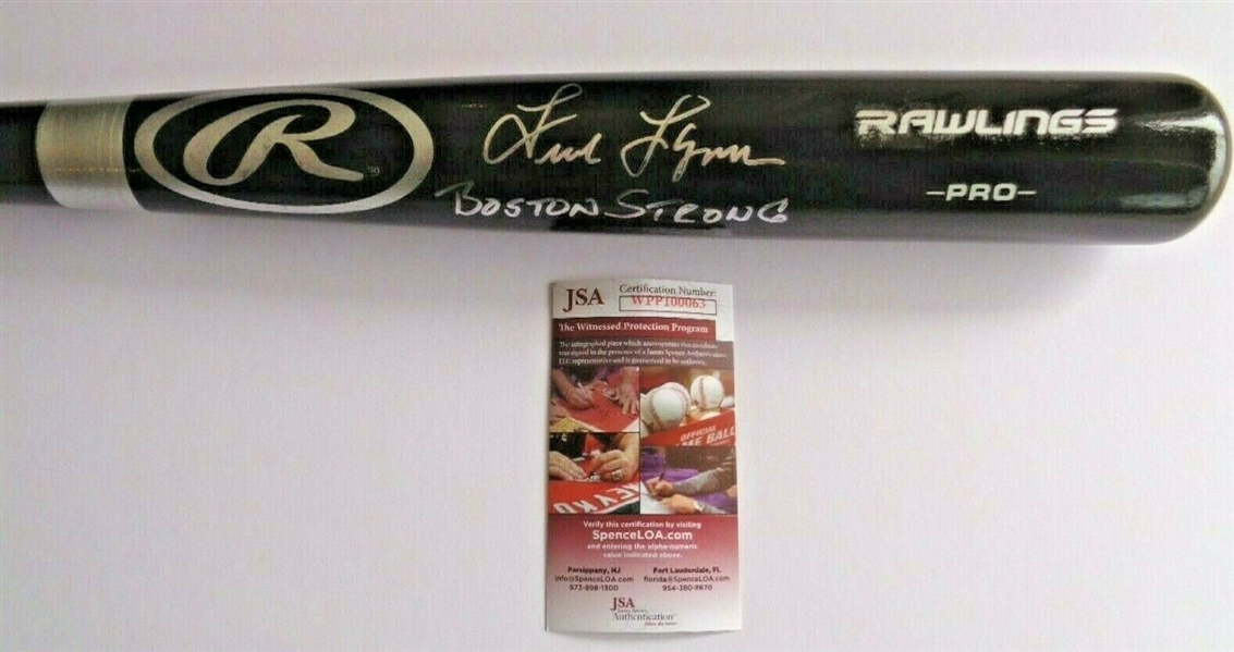 Fred Lynn Red Sox Signed Rawlings Black Bat w/Inscription Boston Strong JSA No Reserve