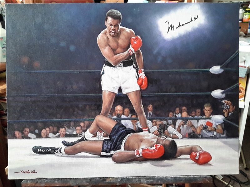 "G.O.A.T" Muhammad Ali Over Sonny Liston Original Art By World Renowned Artist Doo S. Oh. Hand Signed By MUHAMMAD ALI. 