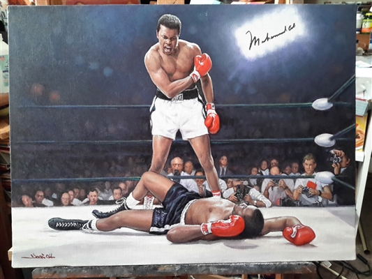 "G.O.A.T" Muhammad Ali Over Sonny Liston Original Art By World Renowned Artist Doo S. Oh. Hand Signed By MUHAMMAD ALI. 