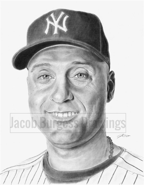 New York Yankees 11x14 Derek Jeter Fine Art Lithograph Limited Edition 18/300 By Artist Jacob Burgess