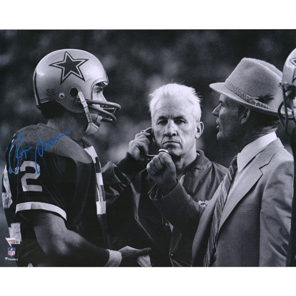 Roger Staubach Dallas Cowboys Autographed 16 x 20 Talking with Tom Landry Photograph