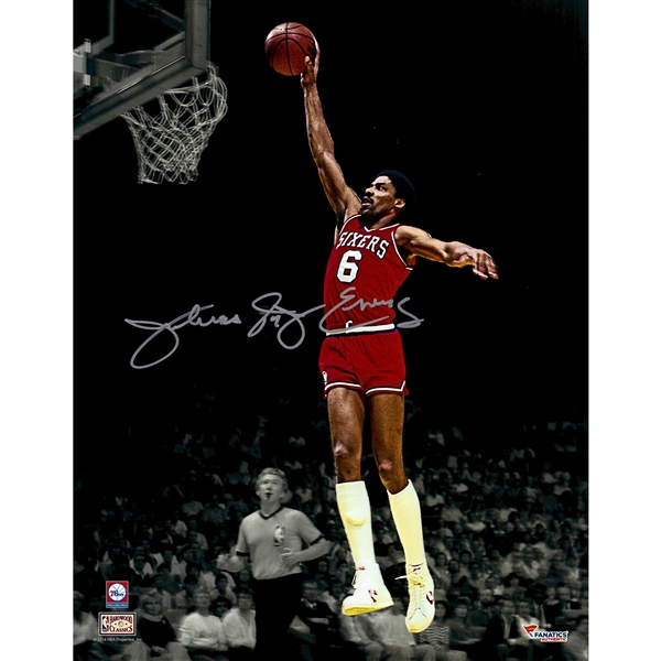 Julius Erving Philadelphia 76ers Autographed 11" x 14" Dunk Spotlight Photograph