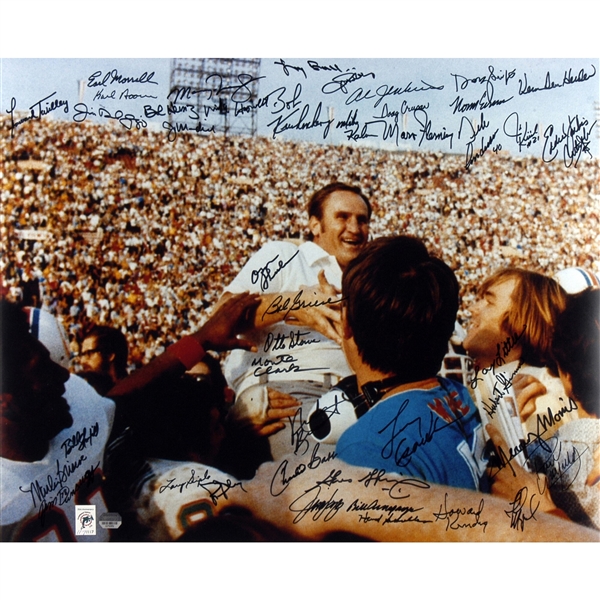 Miami Dolphins 1972 Autographed 20" x 24" Shula On Shoulders Photograph Over 40 Signatures
