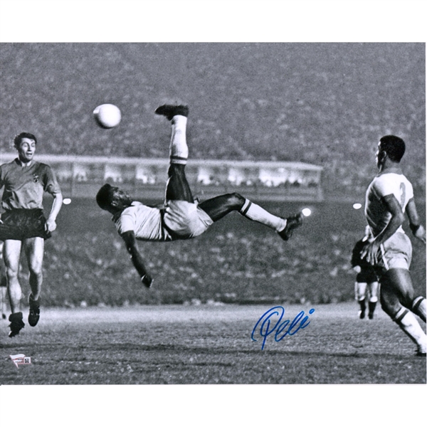 Pele Brazil Autographed 16" x 20" Black & White Bicycle Kick Photograph