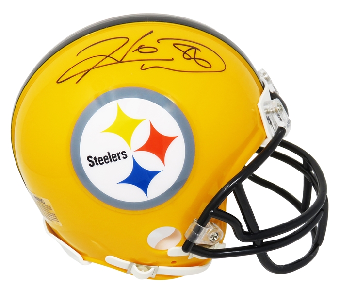 Hines Ward Signed Pittsburgh Steelers Gold 75th Anniversary Riddell Mini Helmet