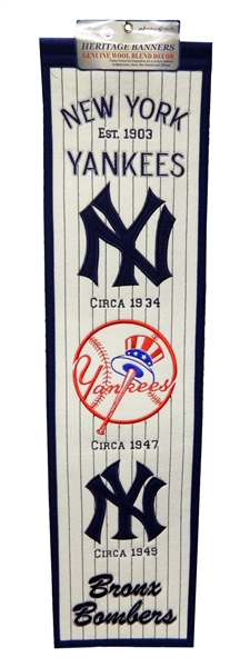 New York Yankees 8x32 Embroidered Genuine Wool MLB Team Heritage Banner Pennant