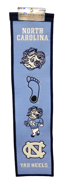 North Carolina (UNC) Tar Heels 8x32 Embroidered Genuine Wool NCAA Team Heritage Banner Pennant