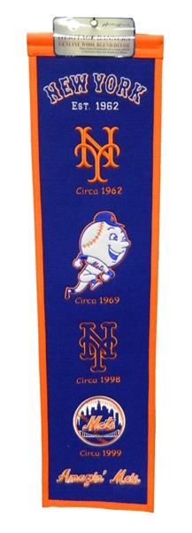 New York Mets 8x32 Embroidered Genuine Wool MLB Team Heritage Banner Pennant