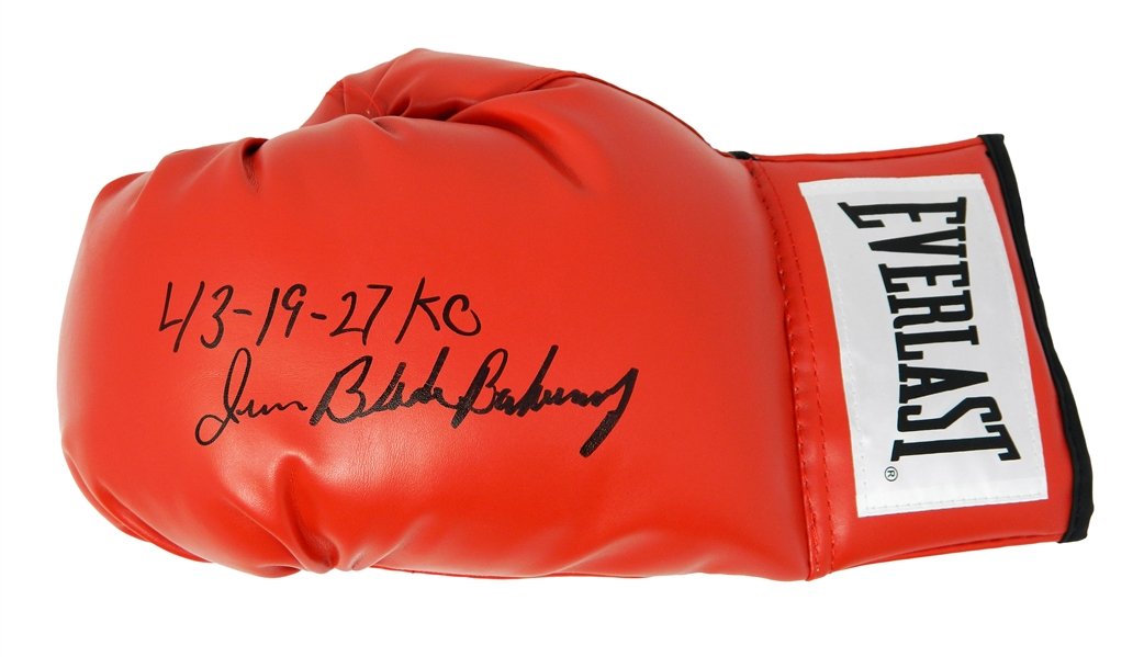Iran Barkley Signed Everlast Red Boxing Glove w/Blade, 43-19, 27 KOs