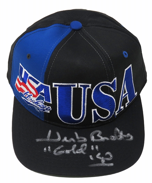 Herb Brooks Signed USA Hockey Starter Hat w/Gold 80  