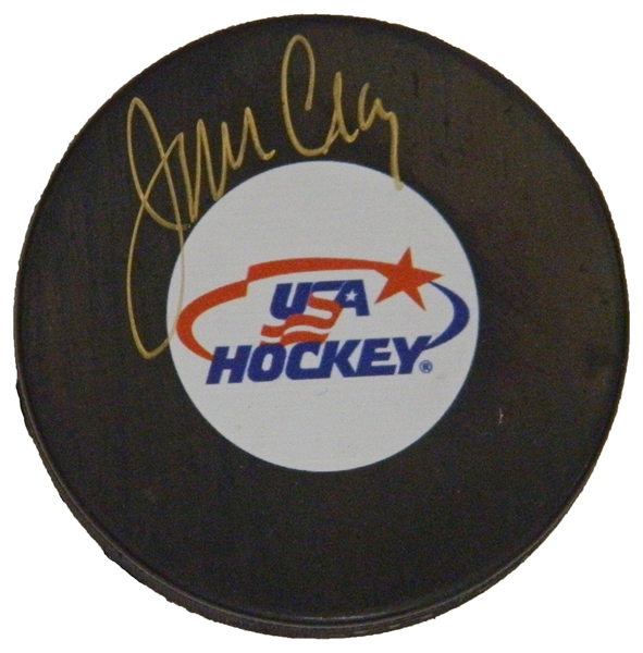 Jim Craig Signed USA Hockey Logo Hockey Puck