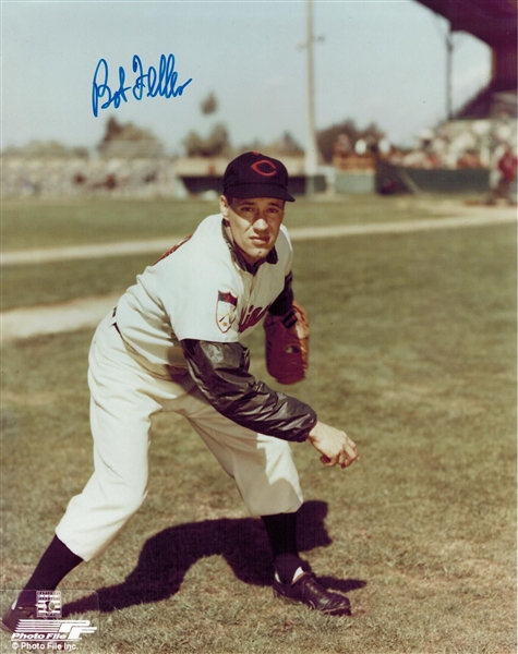 Bob Feller Signed Indians Pitching 8x10 Photo