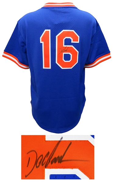 Dwight Doc Gooden Signed New York Mets Mitchell & Ness Throwback Blue Batting Practice Baseball Jersey