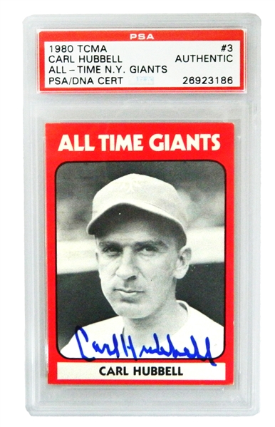 Carl Hubbell Signed Giants 1980 TCMA Baseball Trading Card #3 