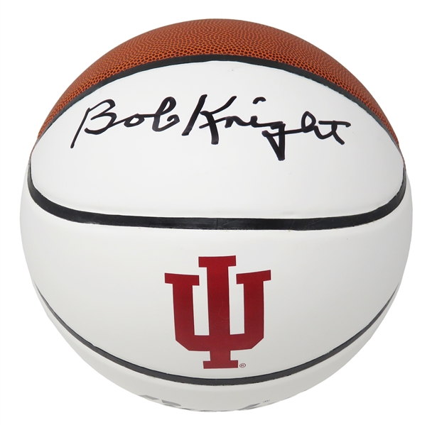 Bobby Knight Signed Indiana Hoosiers Baden White Logo Basketball