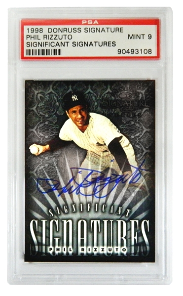 Phil Rizzuto Signed New York Yankees 1998 Donruss Signature Series Trading Card (Mint 9) - (PSA Encapsulated) 