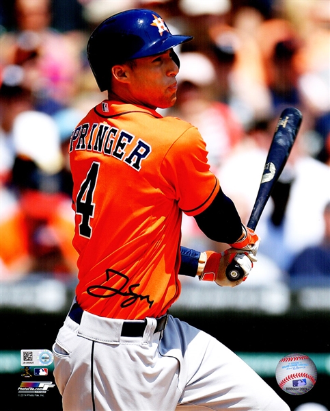 George Springer Signed Houston Astros Swinging Action 8x10 Photo (MLB Hologram)