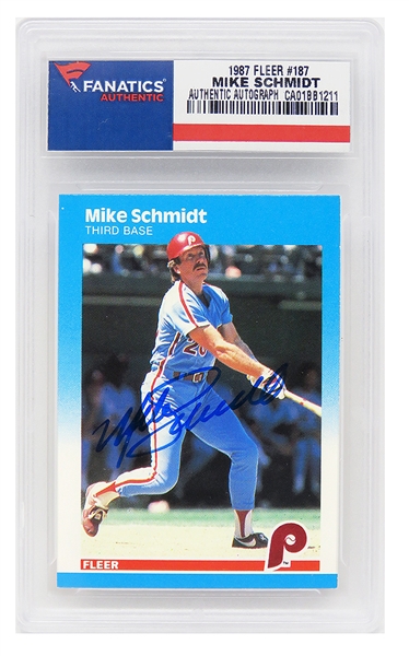 Mike  Schmidt Signed Philadelphia Phillies 1987 Fleer Trading Card #187 - (Fanatics Encapsulated)