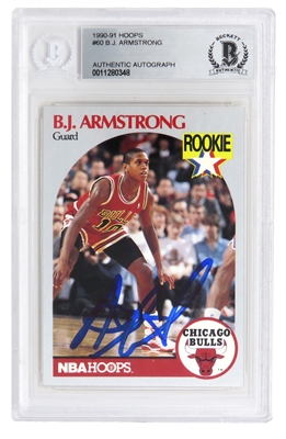 B.J. Armstrong Signed Chicago Bulls 1990-91 Hoops Basketball Rookie Card #60 - (Beckett Encapsulated)