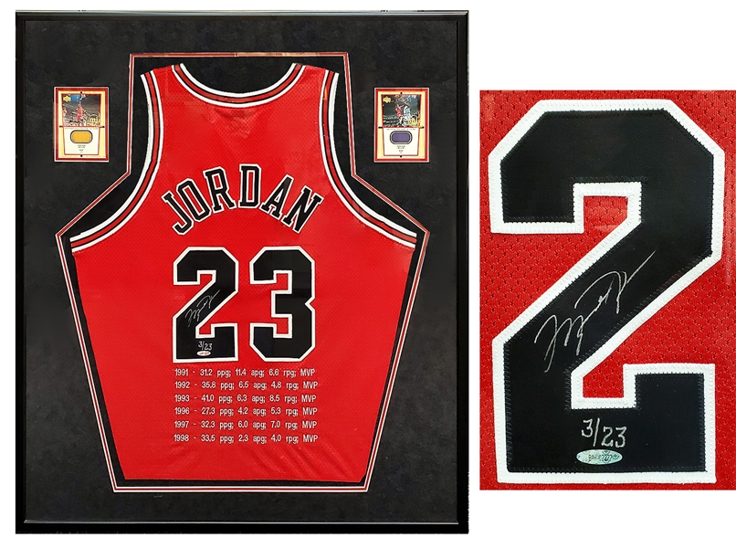 Michael Jordan Signed & Framed Chicago Bulls Red Jersey With Embroidered MVP Stats LE#3/23 (UDA)