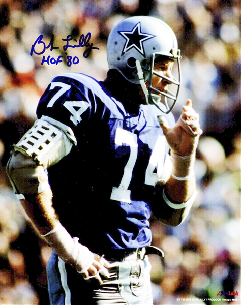 Bob Lilly Signed Dallas Cowboys Blue Jersey Close Up 8x10 Photo w/HOF80