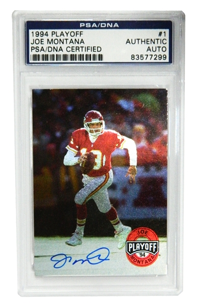 Joe Montana Signed Kansas City Chiefs 1994 Playoff Trading Card #1 - (PSA Encapsulated)