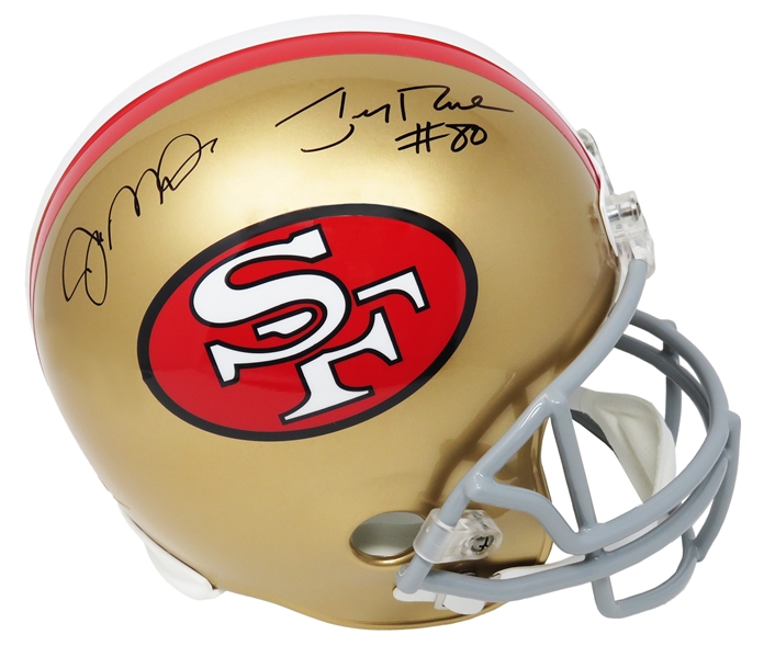 Joe Montana & Jerry Rice Dual Signed San Francisco 49ers Throwback Riddell Full Size Replica Helmet