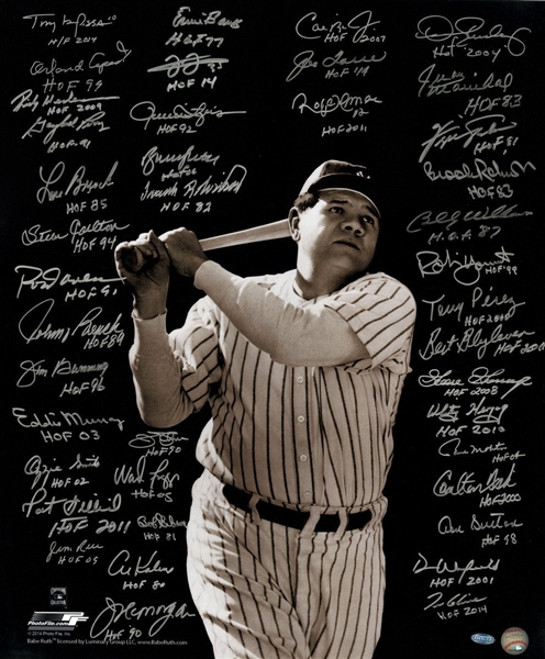 Baseball Greats Multi Signed/Inscribed Vertical 20x24 Photo of Babe Ruth Batting (41 Sigs)