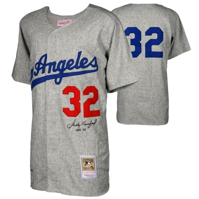 Sandy Koufax Los Angeles Dodgers Autographed Mitchell and Ness 1963 Gray Authentic Jersey with "HOF 72" Inscription