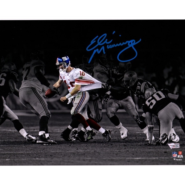 Eli Manning New York Giants Autographed 11" x 14" Super Bowl XLII Escaping Spotlight Photograph