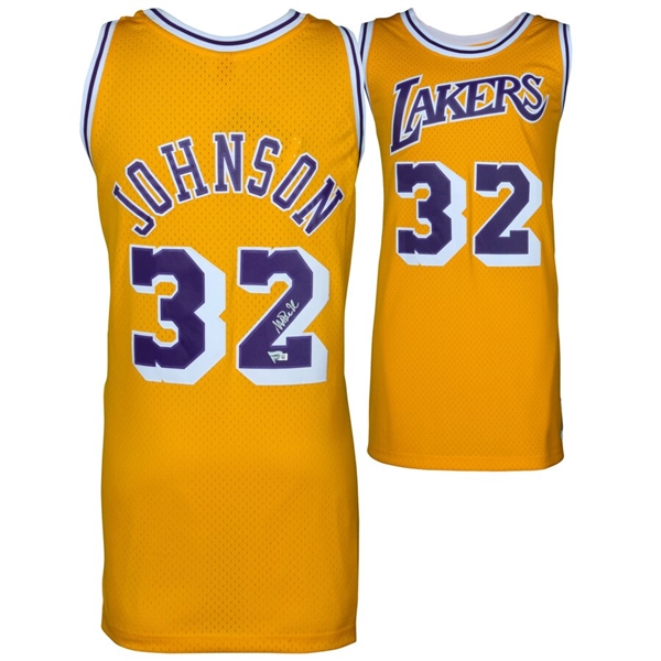 Magic Johnson Los Angeles Lakers Autographed Gold Mitchell & Ness Hardwood Classics Swingman Jersey