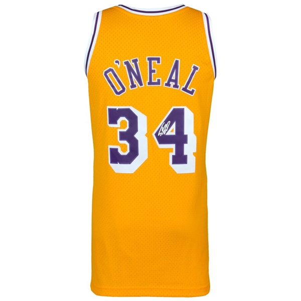 Shaquille ONeal Los Angeles Lakers Autographed Gold Mitchell & Ness Hardwood Classics Swingman Jersey