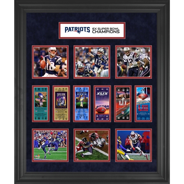 New England Patriots Framed 23" x 27" 6-Time Super Bowl Champion Ticket Collage
