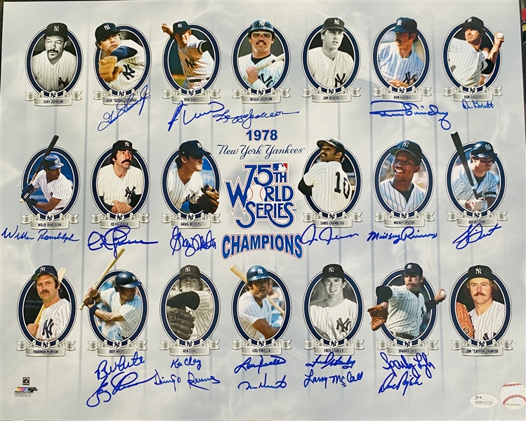 New York Yankees 75th World Series Champions 16x20 Photo Signed By: Reggie Jackson, Goose Gossage,Ron Guidry & More