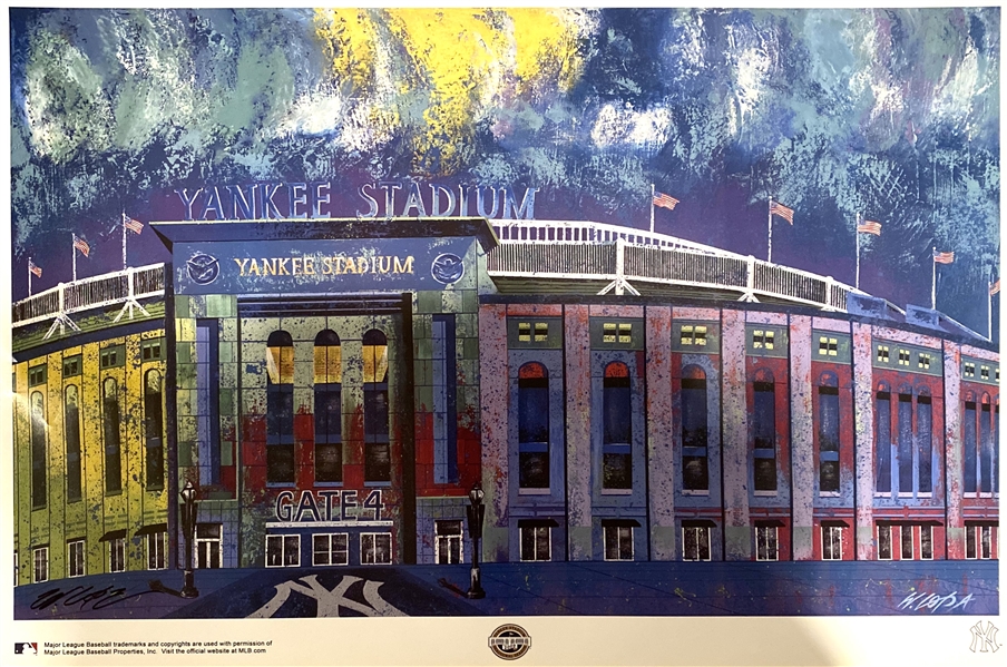 Original Historic NY Yankee Stadium Glossy Art Lithograph Signed by Artist Bill Lopa