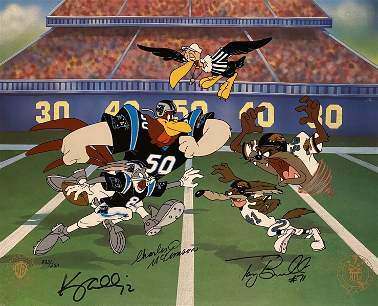HAND PAINTED CEL OF 250 SIGNED BY JACKSONVILLE JAGUARS TONY BOSELLI & CAROLINA PANTHERS KERRY COLLINS