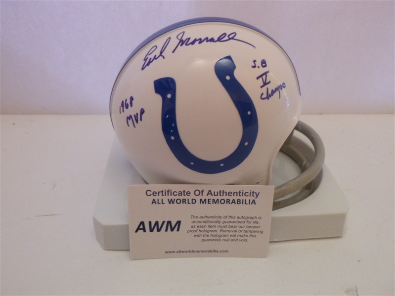 Baltimore Colts Earl Morrall Signed Mini Helmet With The Inscriptions S.B. V Champs, 1968 MVP