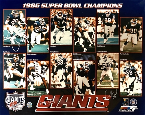  NEW YORK GIANTS 8X10 SUPER BOWL PHOTO SIGNED BY JOE MORRIS,JEROME SALLY AND CARL BANKS