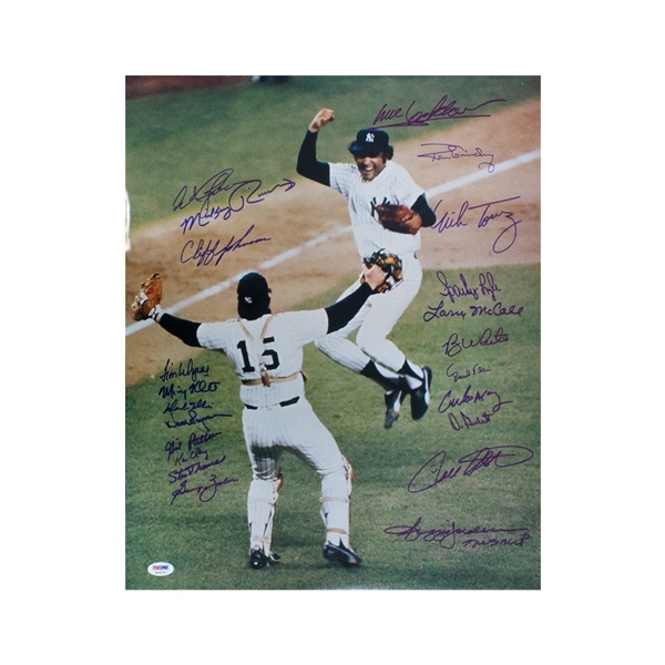 New York Yankees 1977 World Series 16x20 Photo Signed By 22 Players - PSA DNA Full Letter 