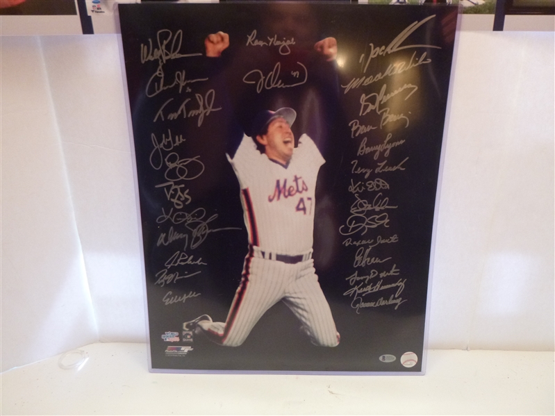 New York Mets 1986 Team Signed Photo 27 Signatures Beckett Full Letter 