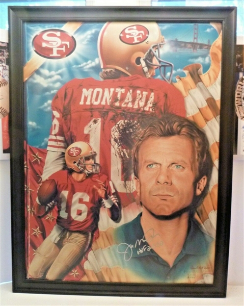 49ers Joe Montana LE 2/4 Signed Giclee on Canvas Karen ONeill Ganci Framed