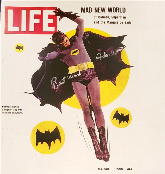 LIFE 1966 PAPER SIGNED BY BATMAN BERT WARD & ADAM WEST 13"X12"
