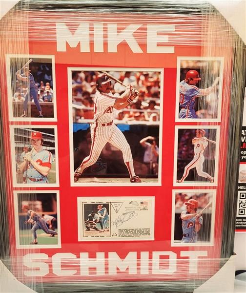 PHILLIES MIKE SCHMIDT SIGNED CATCHE COLLAGE FRAMED 