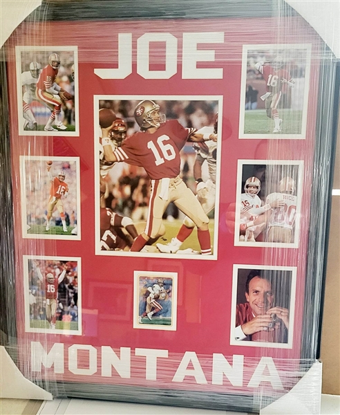 49ERS JOE MONTANA UNSIGNED FRAMED COLLAGE WITH CERAMIC CARD 